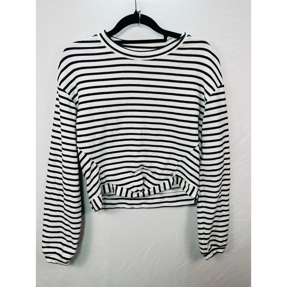 Scotch & Soda Striped Cropped Sweatshirt‎ With Knot Detail Sz XS Black White